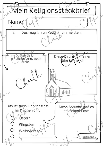 Steckbrief Religion - Vorlage für den Schulanfang/ Jahresbeginn