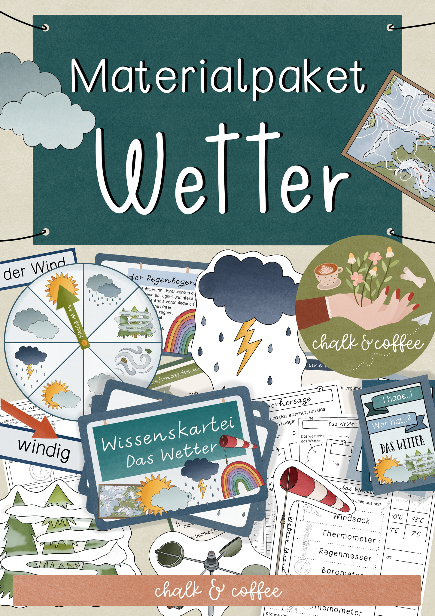 Materialpaket Wetter - Tafelmaterial, Experimente, Wissenskartei Wetterphänomene und Messgeräte