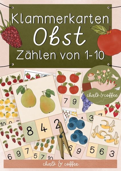 Klammerkarten Obst Zählen Zahlenraum 1-10 - Früchte Zählen Motive Mathe Zahlenraum bis 10 (PDF)