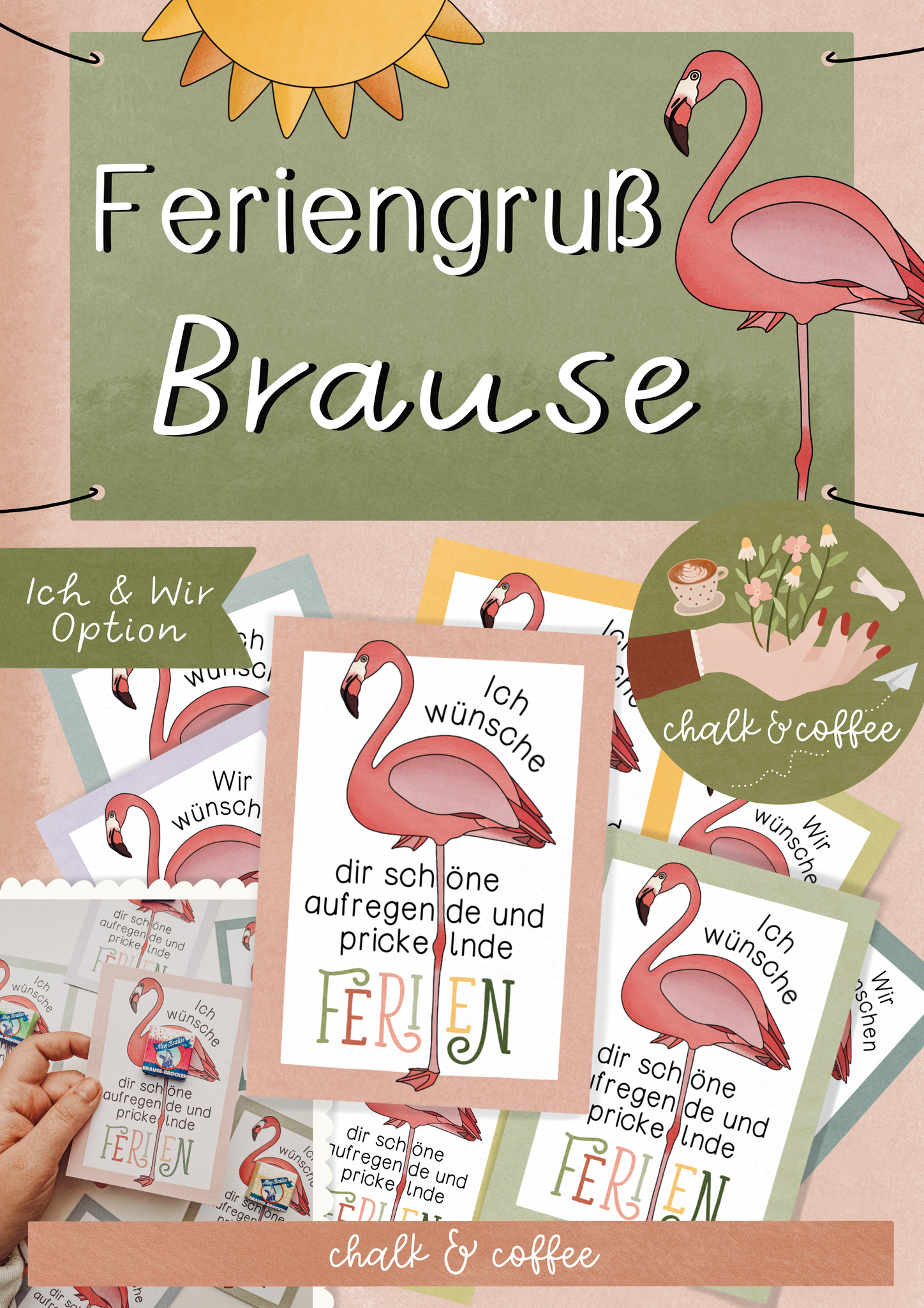 Feriengruß Brause - Feriengeschenk Sommerferien Flamingo (PDF)