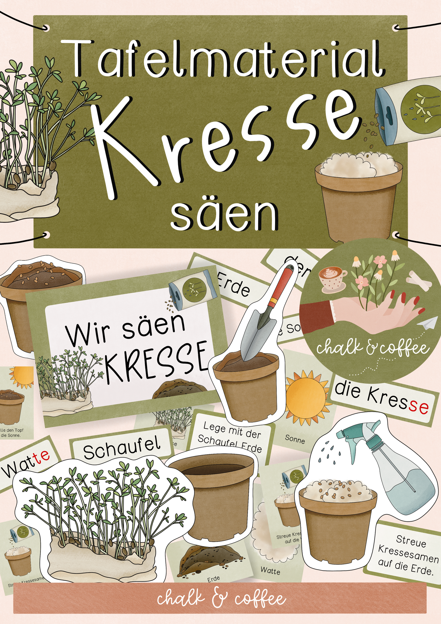 Kresse säen Tafelmaterial - "Wir pflanzen Kresse" Frühling / Ostern Experiment (PDF)