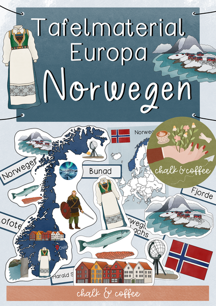Tafelmaterial Norwegen EUROPA - Bildkarten Länderkunde Geografie Grundschule (PDF)