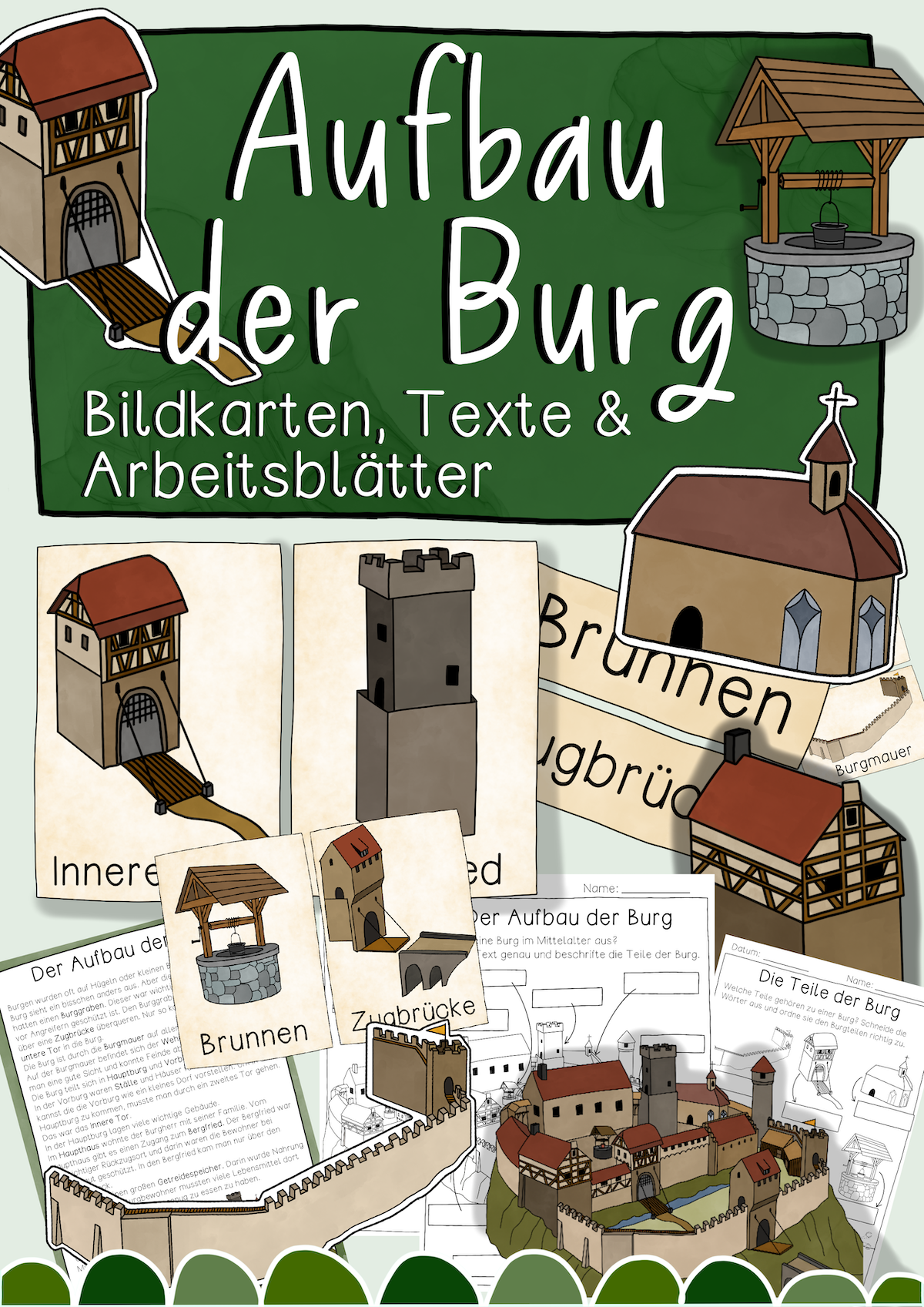 Aufbau der Burg - Tafelmaterial, Arbeitsblätter & Texte (PDF)