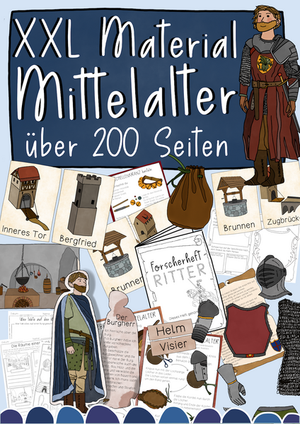 Materialpaket Mittelalter - Ritter, Burg, Stände im Mittelalter, Bastelanleitungen (PDF)