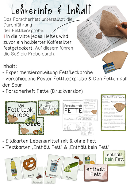 Fette & Fettfleckprobe - Forscherheft, Tafelmaterial & Versuche (PDF)