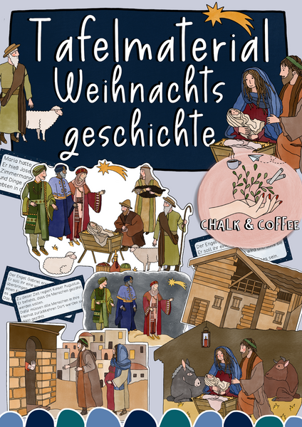 Weihnachtsgeschichte Tafelmaterial - Bildkarten & Textkarten zur biblischen Weihnachtsgeschichte (PDF)