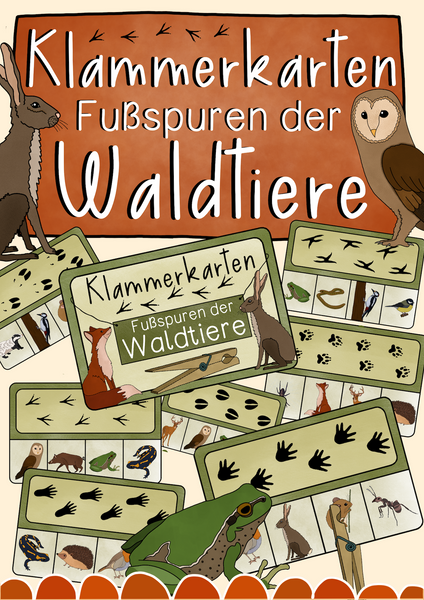 Klammerkarten Fußspuren der Waldtiere - Wildtiere Fußabdrücke (PDF)