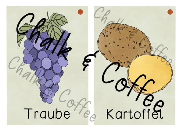 Tafelmaterial Obst & Gemüse - 50 verschiedene Sorten - Bildkarten und Wortkarten